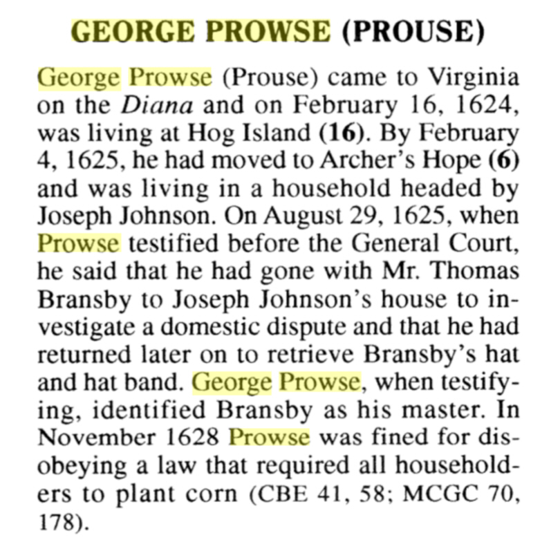 George Prowse in Virginia